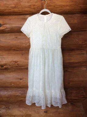 Tea n Rose White Floral Lace Cottagecore Modest Midi Feminine Dress Size Small